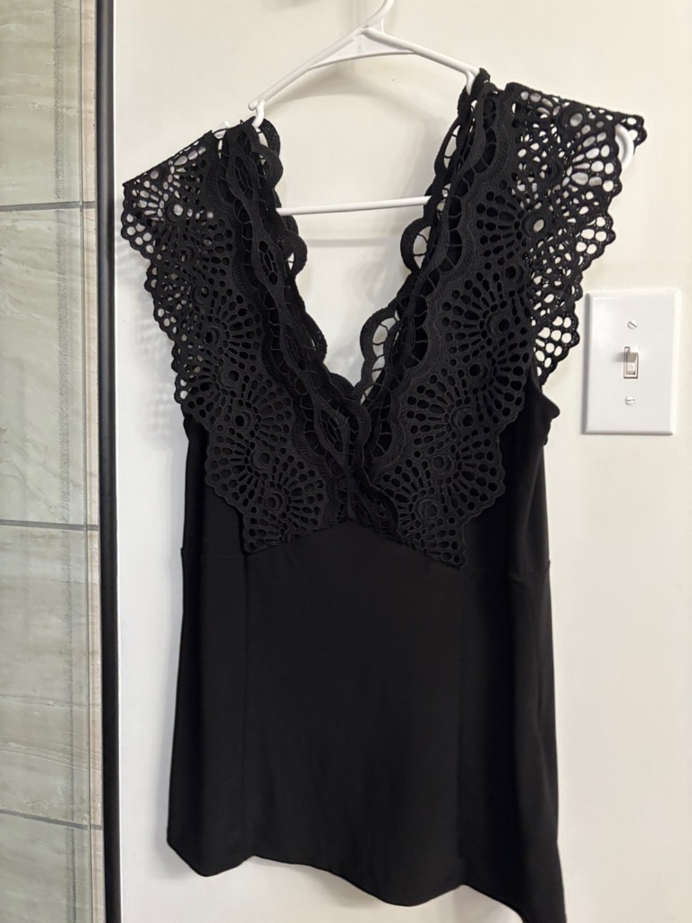 White House Black Market Black Crochet Lace Top